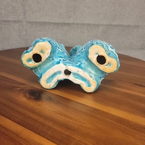 Ceramic Blue & White Decorative 2 Elephants‎ With Raised Trunks 6.5 " Figurine - Picture 9 of 9